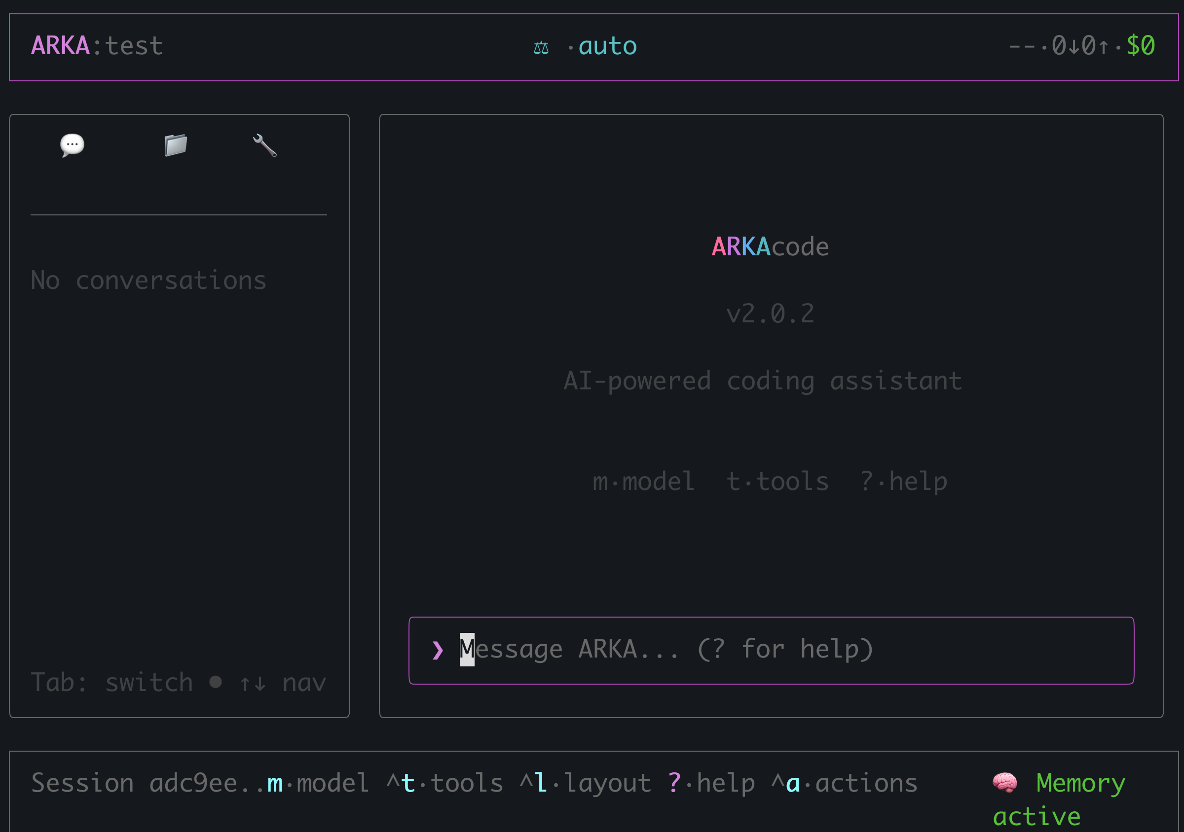 ARKA Code Welcome Screen